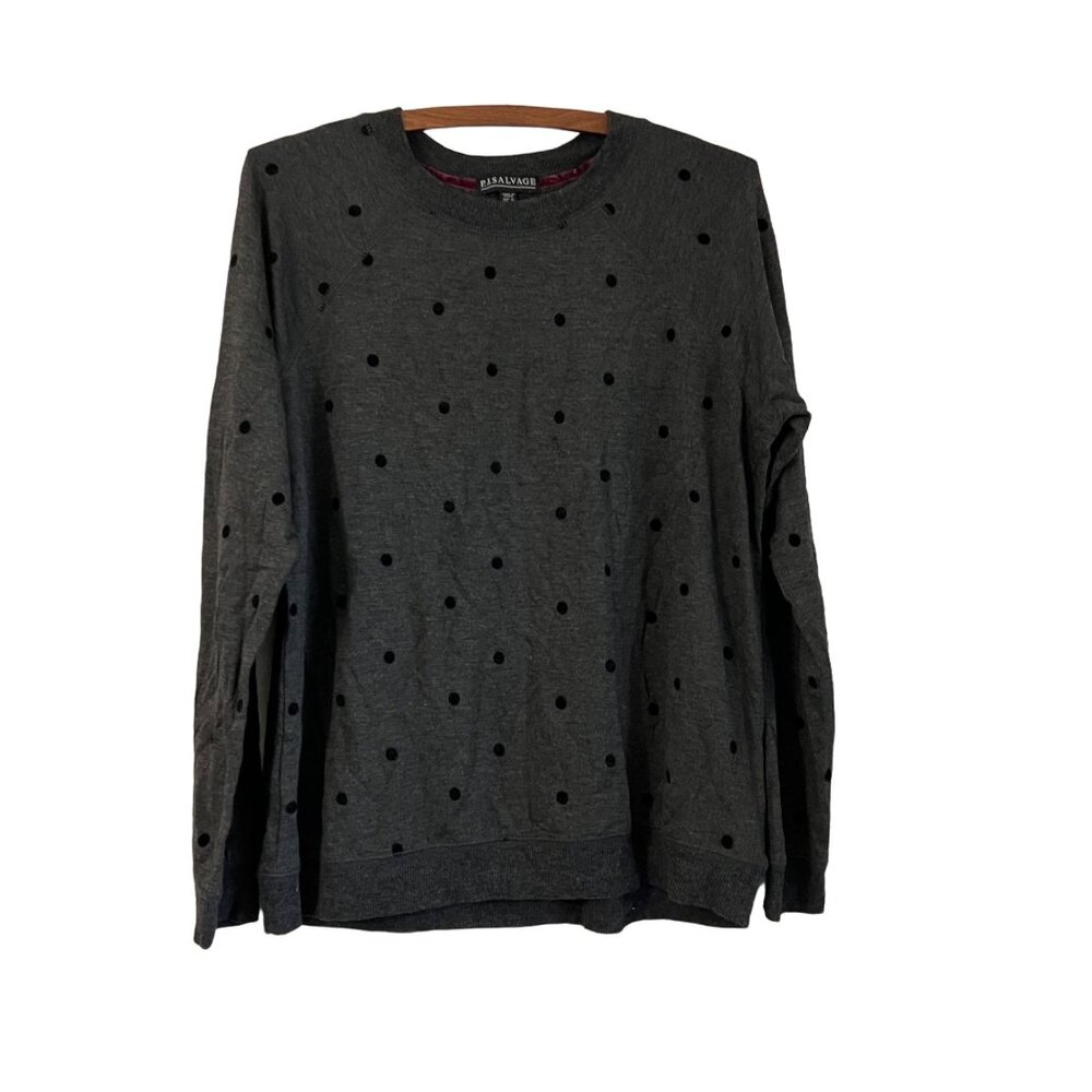 PJ Salvage Charcoal Gray Polka Dot Pullover Lounge Sweater Size Medium